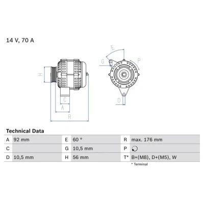 Image de BOSCH 0 986 036 820 Alternateur 14V 70A MERCEDES BENZ: Sprinter 3 T Van, Classe C Berline, 2 Van