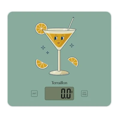 Image de TERRAILLON T1040 RETRO Cocktail Balance de cusine électronique, Plateau verre, Capacité 3 kg, Graduation 1g, Tare, Conversions Liquides, Ultra Fine et compacte Ecran LCD Rétro