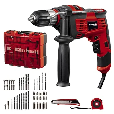 Image de Einhell Visseuse perceuse à percussion TC ID 1000 E kit +64 (1 010 W, variateur électronique, mandrin auto serrant 13 mm, fréquence de frappe 48 000 coups/min, avec 64 accessoires et coffret)