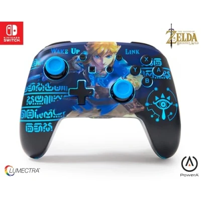 Image de manette sans fil améliorée PowerA pour Nintendo Switch avec Lumectra Réveil de Link, manette, jeu, Bluetooth, rechargeable