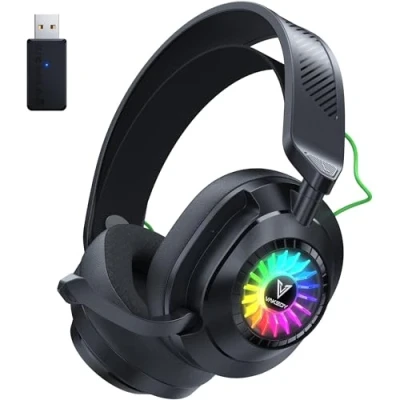 Image de Vakedy HW10 Casque Gaming sans Fil,Casque Bluetooth Fil PS5,Casque avec Micro Antibruit Lumières RGB,pour PS4/PS5/PC/Mac/Mobile,Casque à double mode de commutation Noir