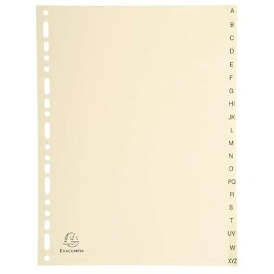 Image de Exacompta Réf. 1120E Carton de 10 Intercalaires en Carte ivoire 155g/m2 FSC® avec 20 onglets imprimés alphabétiques A à Z Format classer A4 Dimensions 22,5 x 29,7 cm couleur