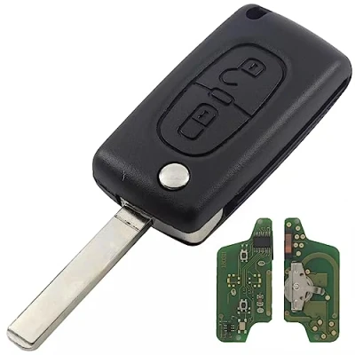 Image de LAKAMODO Clé électronique Vierge à Programmer 2 Boutons Compatible pour Peugeot 207 307 308 SW 407 Partner Citroen C2 C3 C4 C5 ID46 (CE0523 Lame VA2)