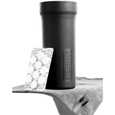 Image de EYESHAKER Kit Appareil de Nettoyage lunettes breveté dans un paquet complet avec shaker EYE SHAKER, nettoyant spécial et chiffon en microfibre innovant des comme