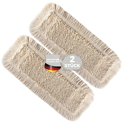 Image de Thometzki Lot de 2 serpillières 40 cm pour parquets en Bois véritable et carrelages, Peuvent être utilisées humides ou Un Nettoyage à Sec, Beige
