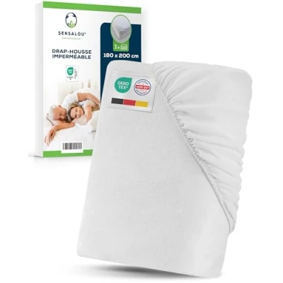 Image de Sensalou Protège Matelas Imperméable Housse Ajustée avec Jupe 180x200 cm