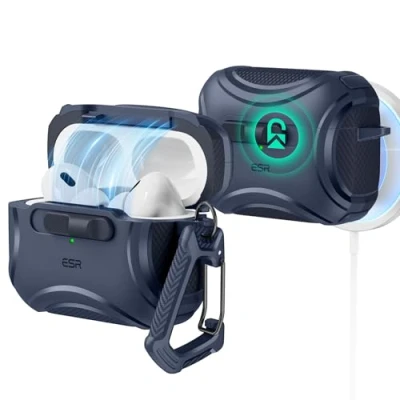 Image de ESR Coque pour AirPods Pro 2/1 (2023/2022/2019), Compatible avec 2e Génération (Câble USB C/Lightning), MagSafe sans Effort, Antichute, Ouverture Facile, Série Cyber, Bleu
