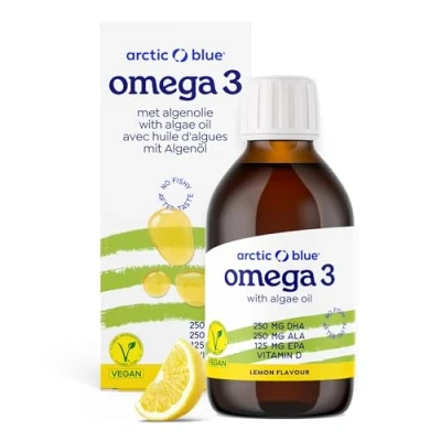 Image de Arctic Blue Huile végétalienne Omega 3 de qualité supérieure 150 ml 370 mg DHA &amp; 75 d&#039;EPA et 350 d&#039;ALA par portion Contient l&#039;huile d&#039;algues chanvre, avec vitamine