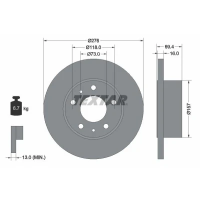Image de TEXTAR 93104700 Disque de frein 276 16 05/07 118 plein sans boulon fix roue, moyeu roue IVECO: DAILY 3 Kasten/Kombi,