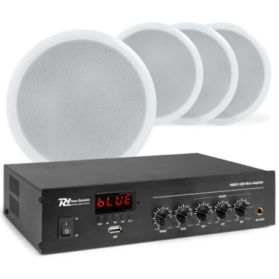 Image de Power Dynamics Système Audio 100V avec 4 Haut Parleurs de Plafond CSPB5 et Amplificateur PDM25 Bluetooth