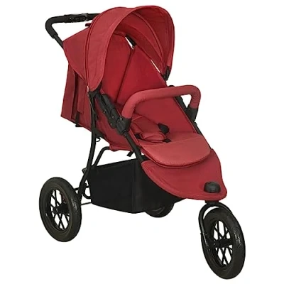 Image de vidaXL Poussette pour Bébé Landau de Voyage Pliable Extérieur Système Pliage à une Main Dossier et Repose pied Réglables Rouge Acier