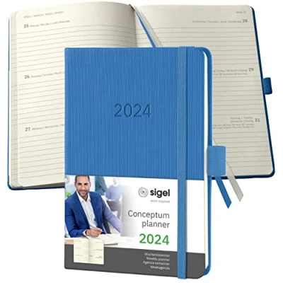 Image de SIGEL C2469 Agenda semainier 2024, A6, couverture rigide, bleu Conceptum