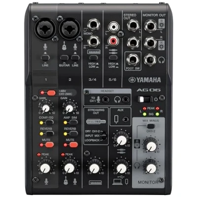 Image de Yamaha AG06MK2 Table de mixage en direct 6 canaux avec interface audio USB Pour Windows, Mac, iOS et Android Noir