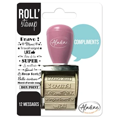 Image de Aladine Roll&#039; Stamp Compliments Tampon à Molette 12 Messages Tamponner Partout Idéal pour Bullet Journal, Scrapbooking 2159 Noir