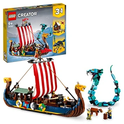 Image de LEGO 31132 Creator 3 en 1 Le Bateau Viking et Serpent de Midgard: Set Transformable Maison avec Dragon ou Loup, Jouet Multifonction Stimulant l&#039;Imagination, Idée Cadeau pour Enfants