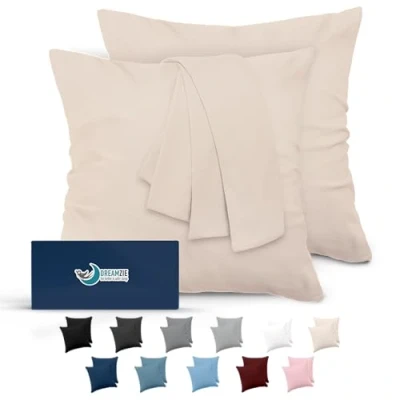 Image de Dreamzie Taie Oreiller 65x65 Lot de 2 en Microfibre Certifiée Oeko Tex Housse Coussin Douce Et Brossée, Toucher Peau Pêche Beige