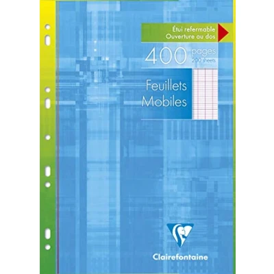 Image de Clairefontaine 1791C Un Étui de Feuillets Mobiles Perforés A4 21x29,7 cm 400 Pages Grands Carreaux Papier Blanc 90 g Réutilisable