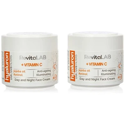 Image de RevitaLAB Hyaluron Crème de jour et nuit anti âge, enrichie en vitamines A, B3, B5, E C, huile jojoba filtres à rayons UV, pour personnes 40 55 ans, 50 ml (lot)
