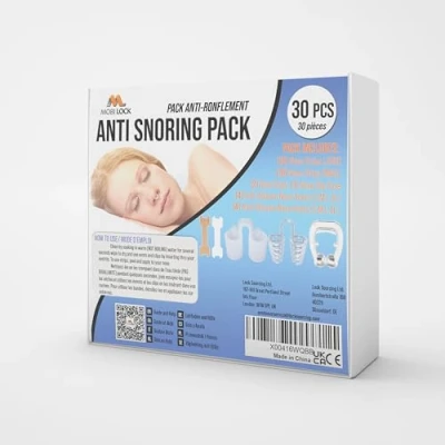 Image de Pack anti ronflement pour différents types de ronfleurs (Pack 30) Comprend des évents nasaux, pinces nasales, et bandes nasales Une solution par Mobi Lock