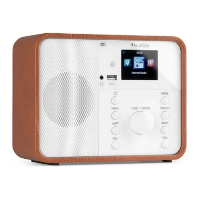 Image de Audizio Nardo Radio Réveil Internet WiFi Blanc, Dab+ &amp; FM, Bluetooth, Météo, 32 000 Stations, Télécommande, Lecteur MP3 USB, Idéal pour Écouter Vos Stations Radios Préférées