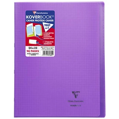 Image de Clairefontaine 981605C Un Cahier Agrafé Koverbook Violet 24x32 cm 96 Pages Petits Carreaux avec Marge Papier Blanc 90 g Couverture Polypro