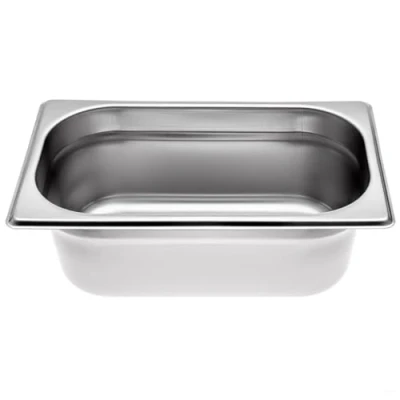 Image de Allpax Récipient GN 1/4 en acier inoxydable Hauteur 100 mm gastronormique de qualité alimentaire et résistant à la chaleur, égoutter ou comme insert cuisson dans le réchaud