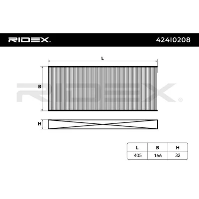 Image de RIDEX 424I0208 Filtre d&#039;habitacle à charbon actif 405 166 32 CITROËN: Jumpy I MPV, C8, Evasion, PEUGEOT: Expert I, Van, 807