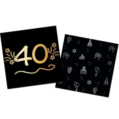 Image de Folat Vaisselle Anniversaire Party Noir Or Argent Serviettes 40 Shining Glam 33 x cm 16 pièces, 25057