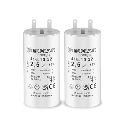 Image de Lot de 2 Condensateurs 2,5 uF pour Volet Roulant SOMFY, SIMU, NICE Remplacement Condensateur Moteur Haute Qualité 6Nm Cylindrique Deux Cosses 2,8mm Type Faston Store