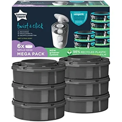 Image de Tommee Tippee Recharges pour poubelles à couches Twist &amp; Click Film multicouche antibactérien Pack de 6