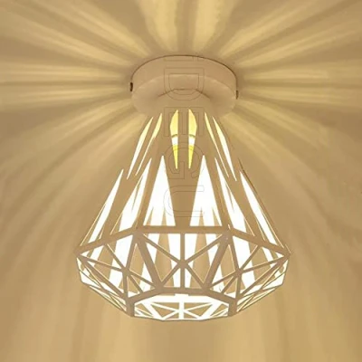 Image de iDEGU Vintage Plafonnier Industriel en Métal Cage Suspensions Lustres Abat Jour Luminaire E27 Lampe de Plafond Rendu pour Chambre Café Restaurent Entrée Couloir, 20cm, Blanc