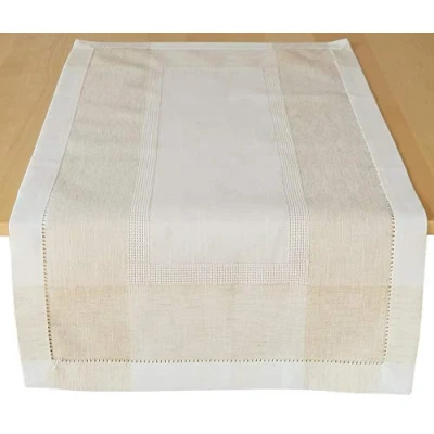 Image de matches21 Chemin de Table Aspect Lin Blanc/Beige avec Ourlet Creux 50 x 100 cm