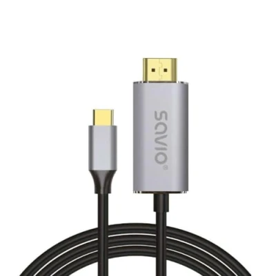 Image de SAVIO Câble USB C vers HDMI 2.0B, 2 m, argent/noir, embouts dorés, CL 171