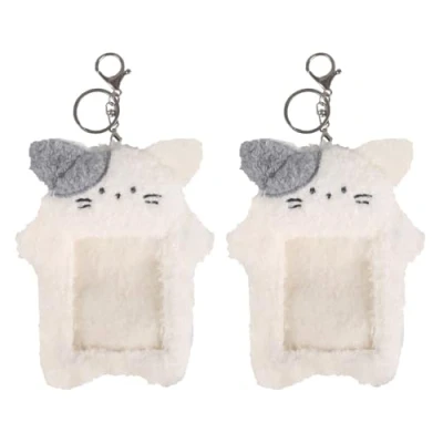 Image de Lot de 2 porte cartes photo en peluche dessin animé Étui pour cadre avec clés Housse protection carte photo, d&#039;identité, crédit