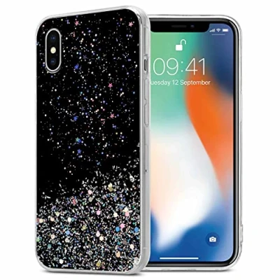 Image de Coque pour Apple iPhone X / XS en Noir avec paillettes Housse de protection Étui silicone TPU flexible scintillantes Neuf