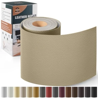 Image de Simili Cuir Autocollant, 10 x 160 cm Patch de réparation en Auto adhésif, Kit pour Sièges D&#039;auto, Canapés, Bateau, Chaises Kaki