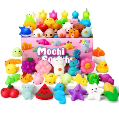 Image de JOYIN Mochi Squishy Toys Lot de 50 Mini Cadeaux fête pour Enfants, Jouets Anti Stress Kawaii Squishy, ​​Sacs à friandises avec boîte Rangement, Bourreurs Pinata, Prix Classe