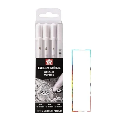 Image de SAKURA Gelly Roll Blanc, 4 stylos Bright White dans un étui, Mix Size 05/08/10/10.