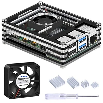 Image de GeeekPi Acrylic Boîtier pour Raspberry Pi 4 Model B, 4B avec Ventilateur 40 x 10 mm et dissipateurs Thermiques B (Uniquement 4)