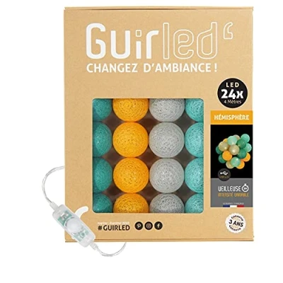Image de GuirLED Guirlande lumineuse boules coton LED USB Veilleuse bébé 2h Adaptateur secteur double 2A inclus 3 intensités 24 2.4m Hémisphère