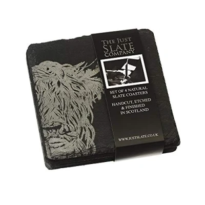 Image de Just Slate JS/C/S4/HC Highland Vache Dessous de verre (x4), Noir