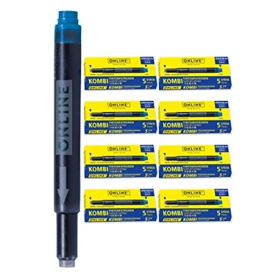 Image de Online 40x Cartouches d&#039;encre pour stylos plumes I compatible avec LAMY, Pelikan, Schneider etc encre bleue royale recharges universelles effaçables et lavables