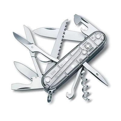 Image de Victorinox Huntsman, Couteau de Poche Suisse, Léger, Multitool, 15 Fonctions, Grand Lame, Tire Bouchon, Ouvre Boite, Argent Transp.