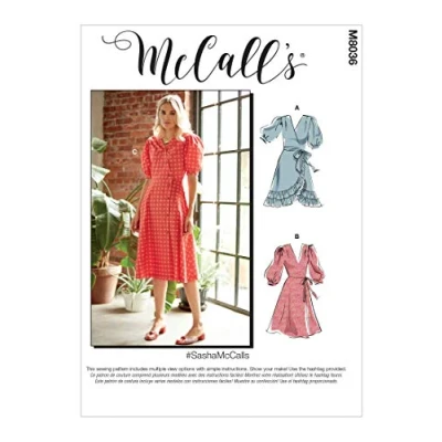 Image de McCalls M8036E5 Patrons de robes et écharpe pour femme en papier, varié, E5 (14 16 18 20 22)