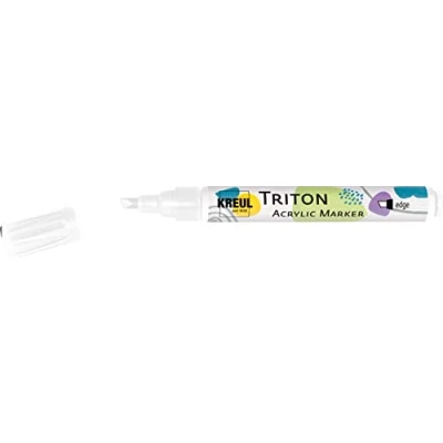 Image de Kreul 17817 Triton Acrylic Marker edge, blanc, pointe biseautée avec épaisseur de trait env. 1 à 4 mm, base d&#039;eau, marqueur acrylique pour décorer le papier, bois, la pierre, etc.