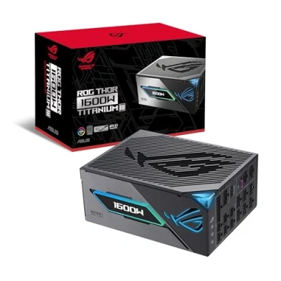 Image de ASUS ROG Thor 1600W Titanium III Bloc d&#039;alimentation (80 Plus Certified, ATX 3.1, GaN MOSFET, Intelligent Voltage Stabilizer, Magnetic OLED Display, Turbo Mode, Garantie 10 Ans)