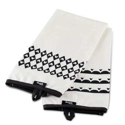 Image de Prestige Disney Lot de 2 torchons Cuisine en Coton Motif Mickey Mouse Noir/Blanc 49,5 x 69 cm