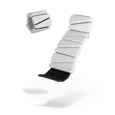 Image de FITFIU Fitness RECTANCULAR WRIST Lot de 2 bracelets poids en acier 0,5kg silicone souple blanc pour une résistance accrue du poignet et la cheville, SHAPES COLLLECTION