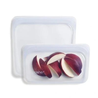 Image de Stasher Lot de 2 Sacs rangement alimentaires réutilisables en silicone qualité supérieure Transparents Multi usage à déjeuner Conteneurs voyage sans BPA, fuite, passent au