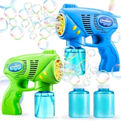 Image de JOYIN 2 Pistolets à Bulles avec Bouteilles de Solution Recharge (296ml Total) pour Enfants, Souffleur Cadeaux fête Bubble Blaster, Jouet d&#039;été, activité Plein air